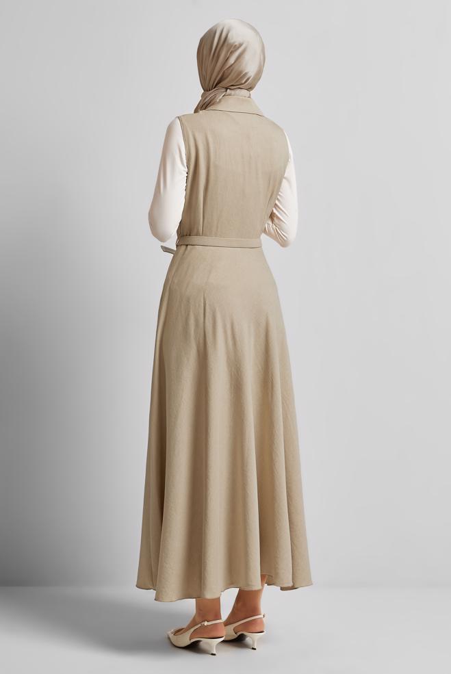 Hijab-Kleidung BEIGE TRÄGERKLEID MIT GÜRTEL 45638 - ALVİNA