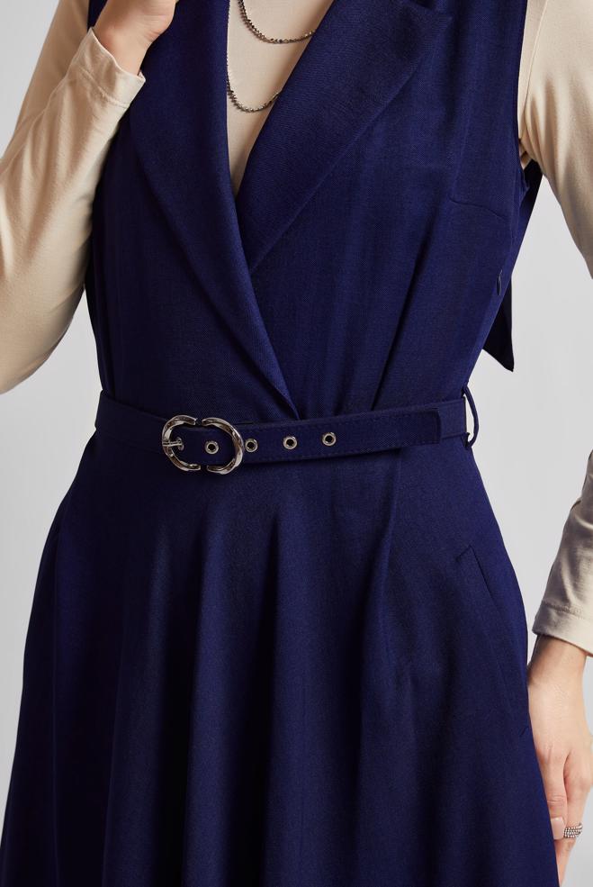 Hijab-Kleidung NAVY BLAU TRÄGERKLEID MIT GÜRTEL 45638 - ALVİNA