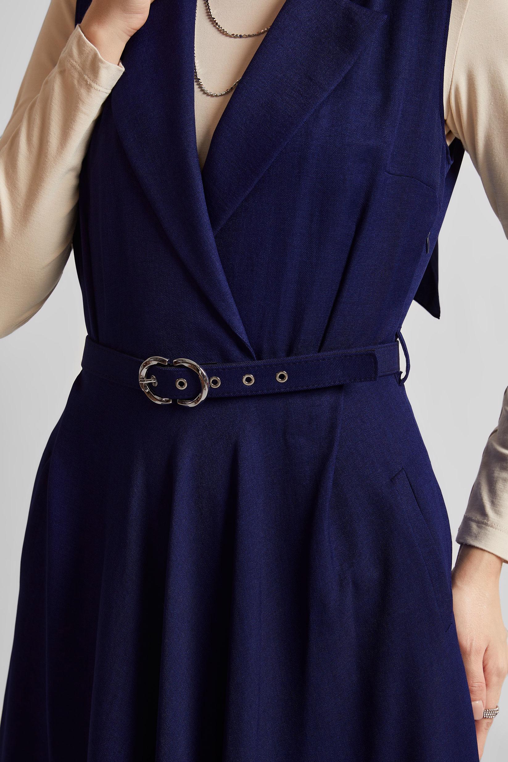 Tesettür giyim LACİVERT KEMERLİ JİLE ELBİSE 45638