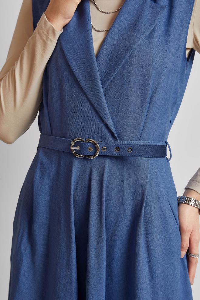 Hijab-Kleidung NAVY BLAU TRÄGERKLEID MIT GÜRTEL 45638 - ALVİNA