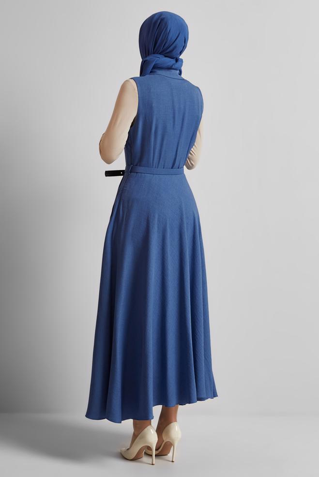Hijab-Kleidung NAVY BLAU TRÄGERKLEID MIT GÜRTEL 45638 - ALVİNA