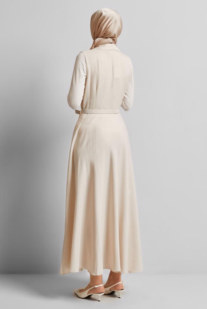 Hijab-Kleidung ECRU TRÄGERKLEID MIT GÜRTEL 45638 - ALVİNA