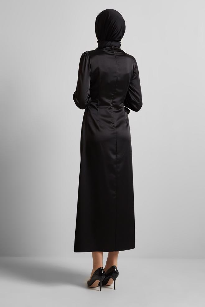 Vêtements hijab NOIR ROBE EN SATIN 45649 - ALVİNA