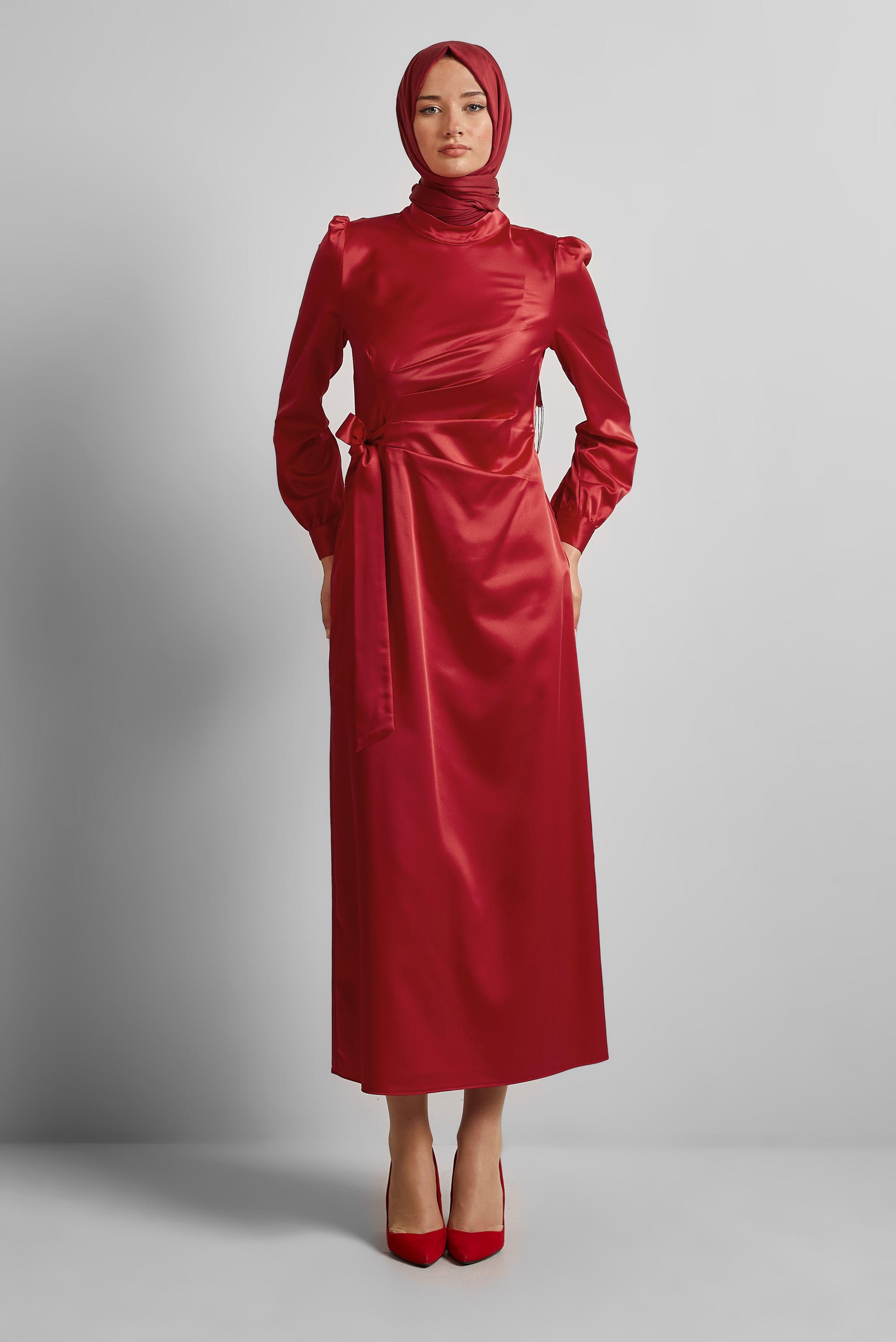 Vêtements hijab ROUGE ROBE EN SATIN 45649
