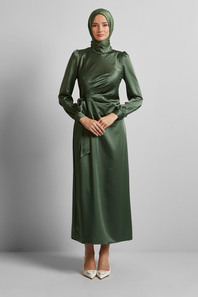Vêtements hijab KAKI ROBE EN SATIN 45649 - ALVİNA