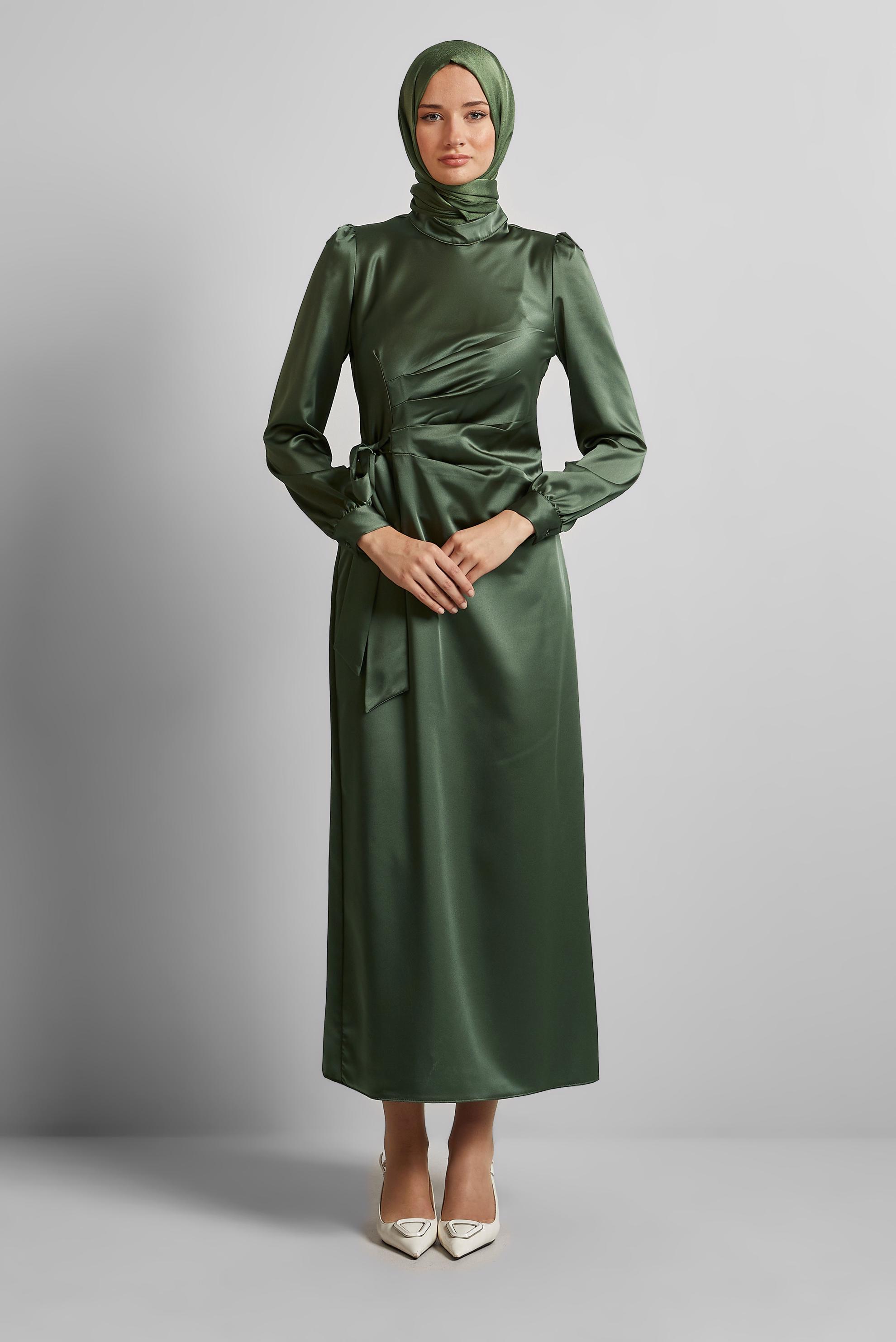 Vêtements hijab KAKI ROBE EN SATIN 45649