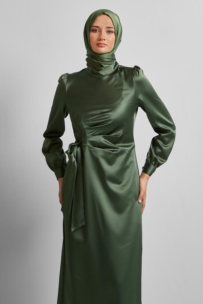 Vêtements hijab KAKI ROBE EN SATIN 45649 - ALVİNA
