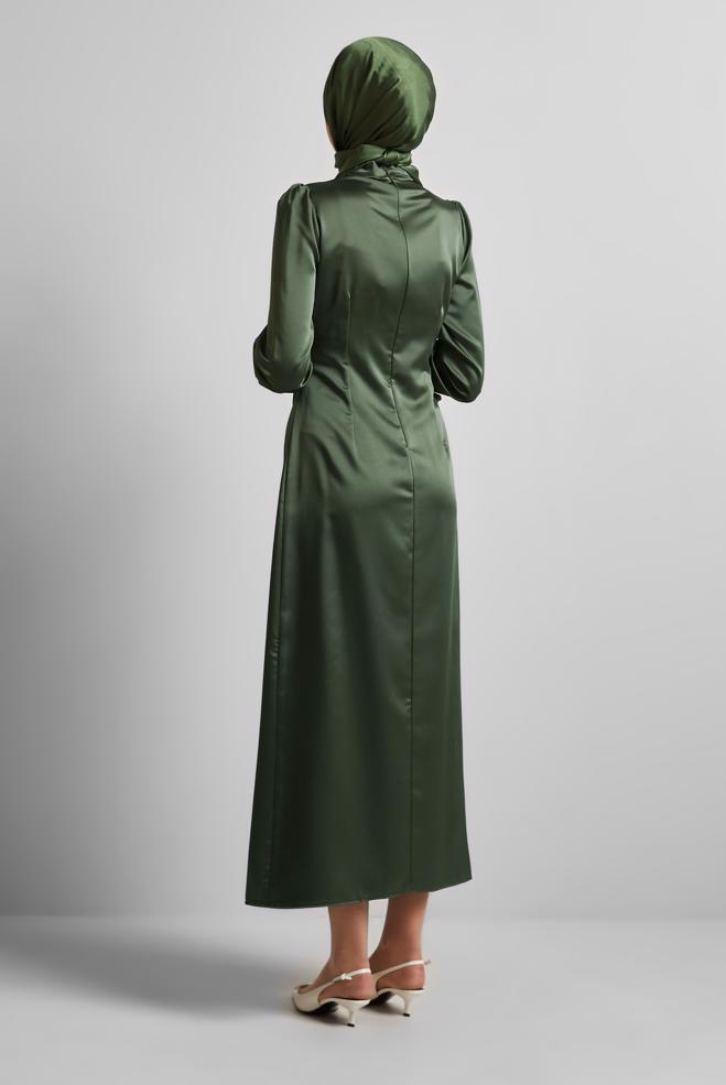 Vêtements hijab KAKI ROBE EN SATIN 45649 - ALVİNA