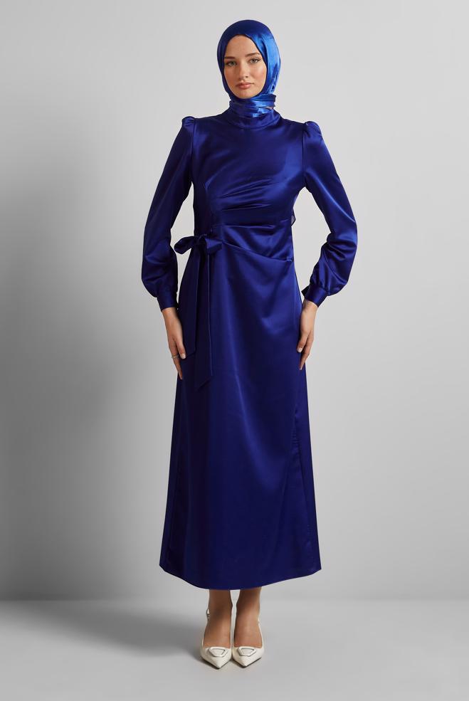 Vêtements hijab BLEU ROBE EN SATIN 45649 - ALVİNA