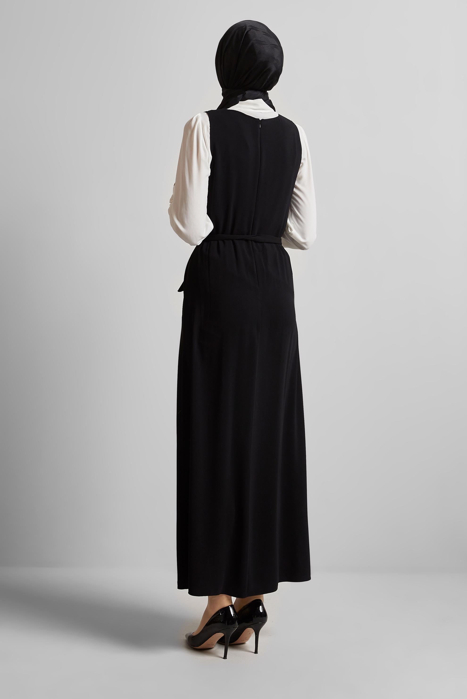 Tesettür giyim SİYAH İŞLEMELİ ELBİSELİ TAKIM 45658