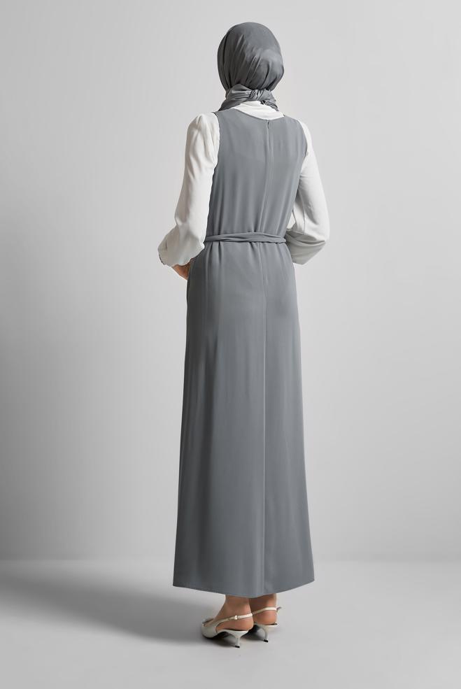 Hijab-Kleidung GRAU BESTICKTER FRACKANZUG 45658 - ALVİNA