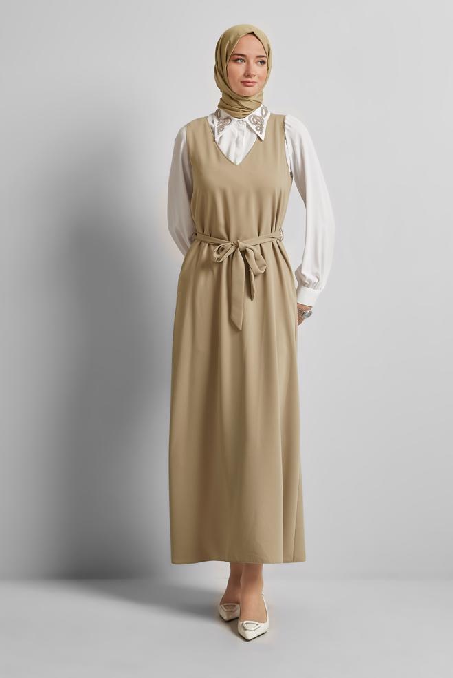 Vêtements hijab BEIGE COSTUME HABILLÉ BRODÉ 45658 - ALVİNA