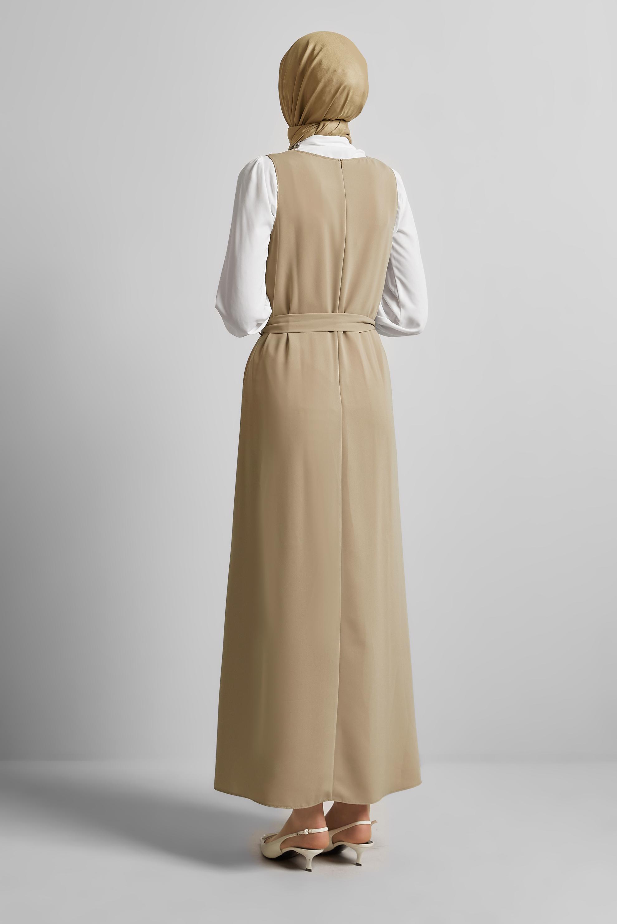 Tesettür giyim KAHVE İŞLEMELİ ELBİSELİ TAKIM 45658