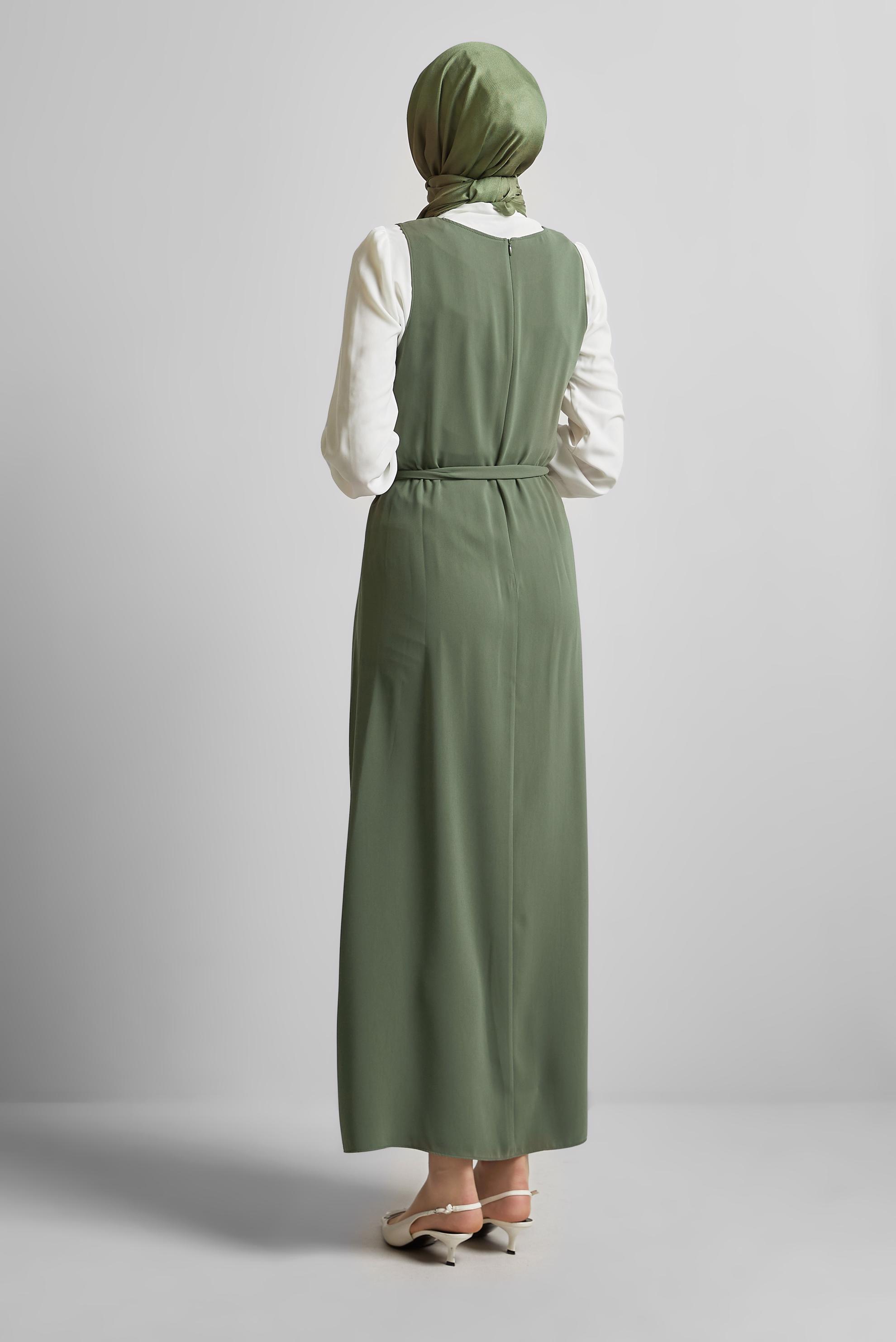 Hijab clothing KHAKI EMBROIDERED DRESS SUIT 45658