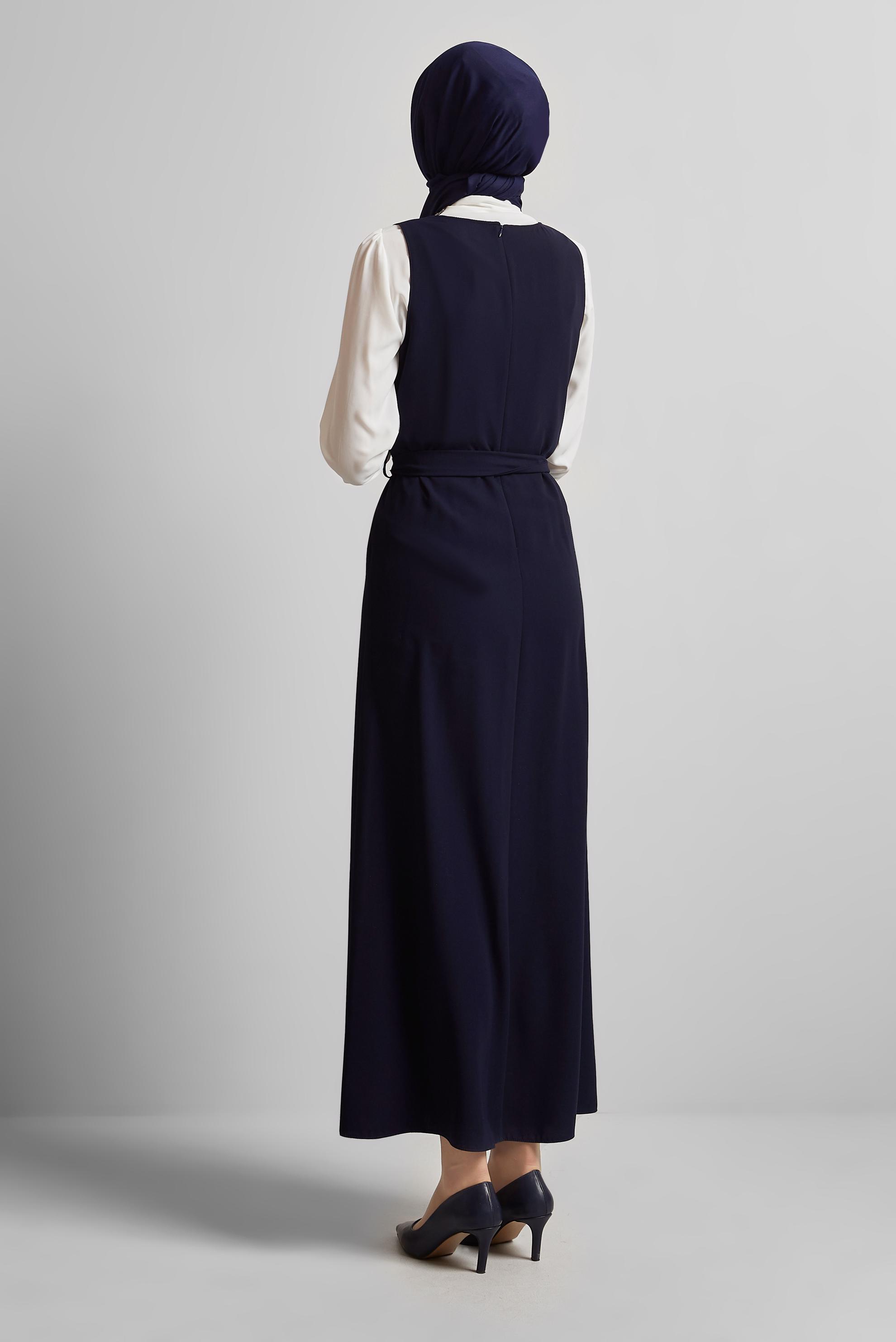 Tesettür giyim LACİVERT İŞLEMELİ ELBİSELİ TAKIM 45658