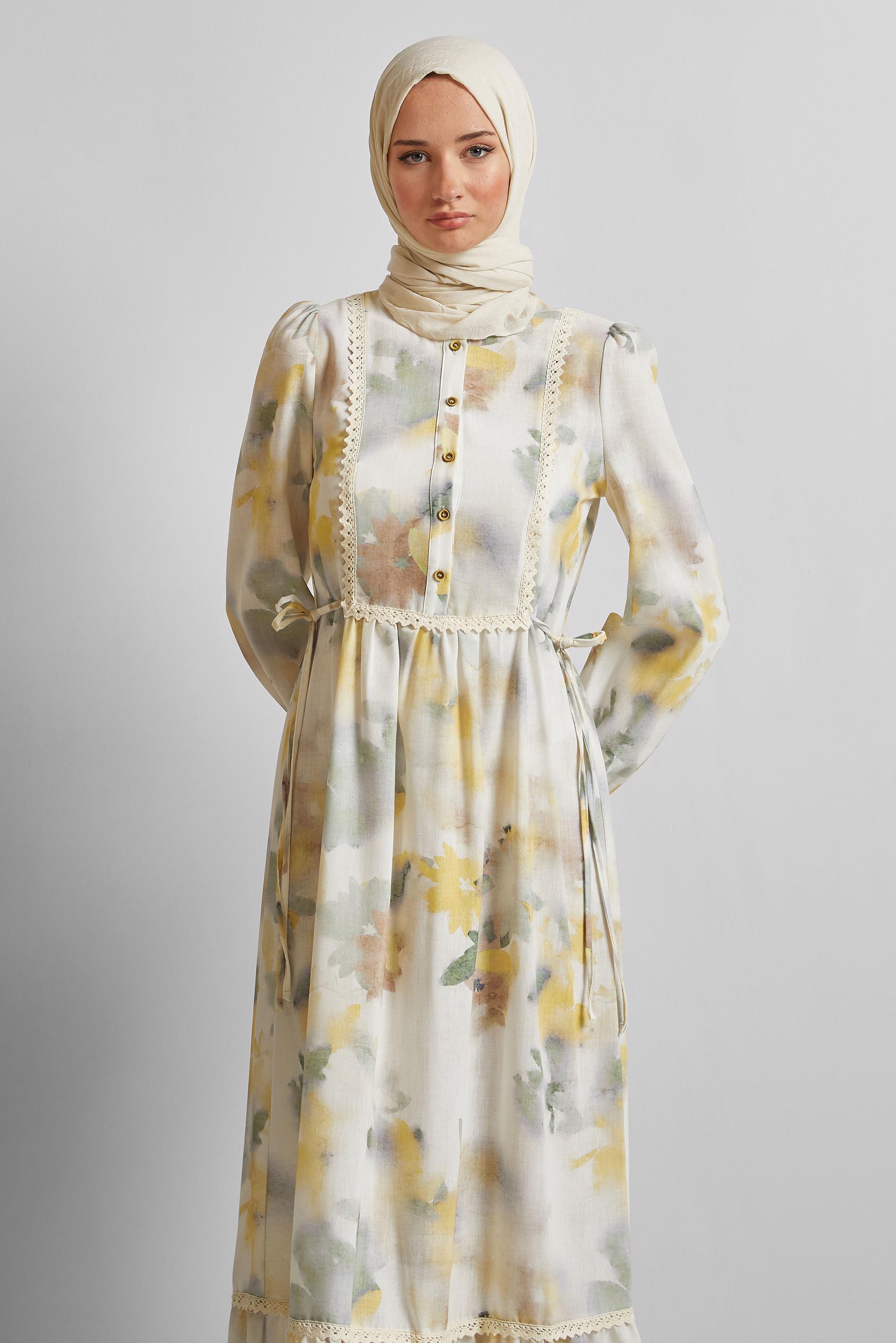 Vêtements hijab JAUNE ROBE À MOTIFS 45661