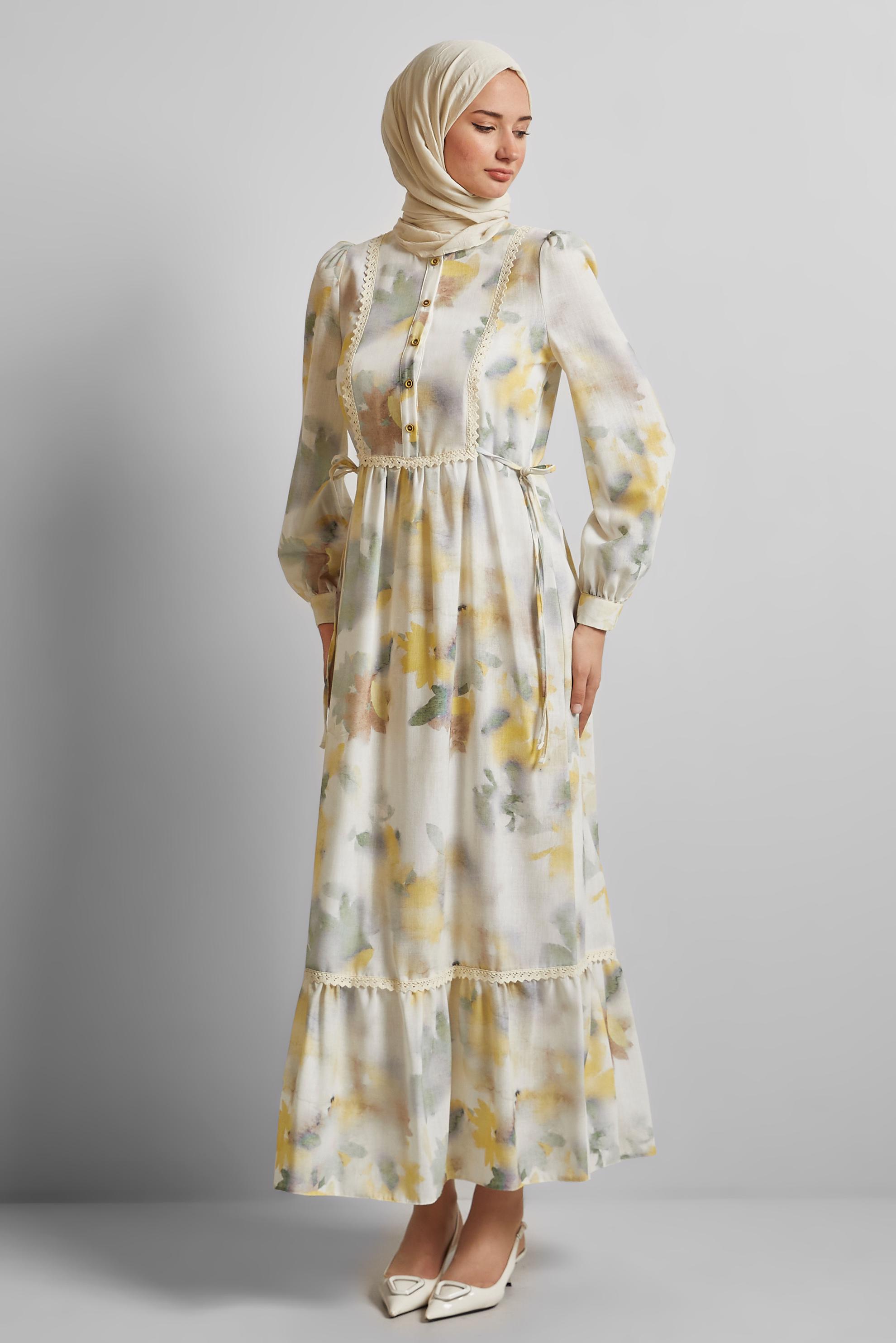 Vêtements hijab JAUNE ROBE À MOTIFS 45661