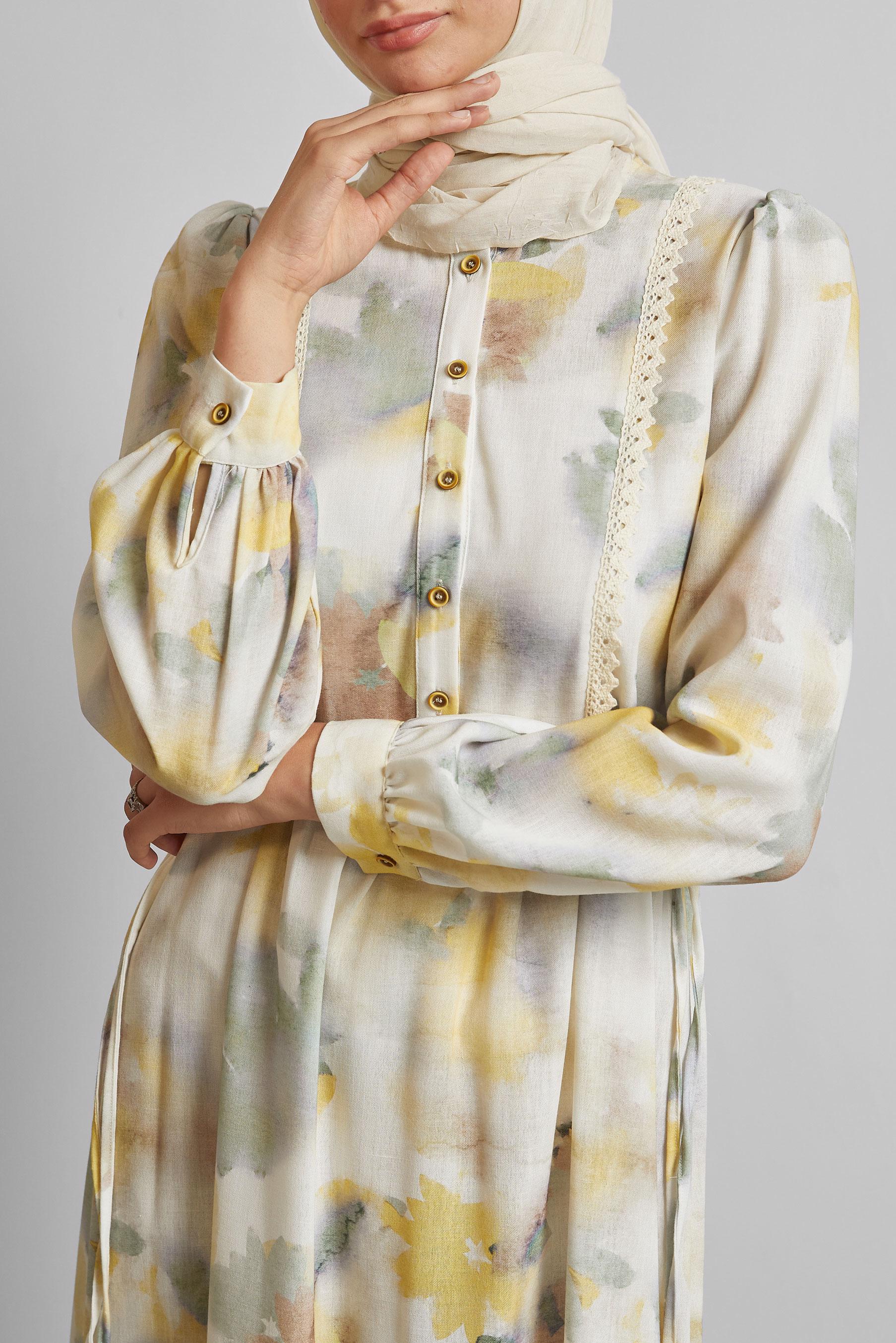 Vêtements hijab JAUNE ROBE À MOTIFS 45661