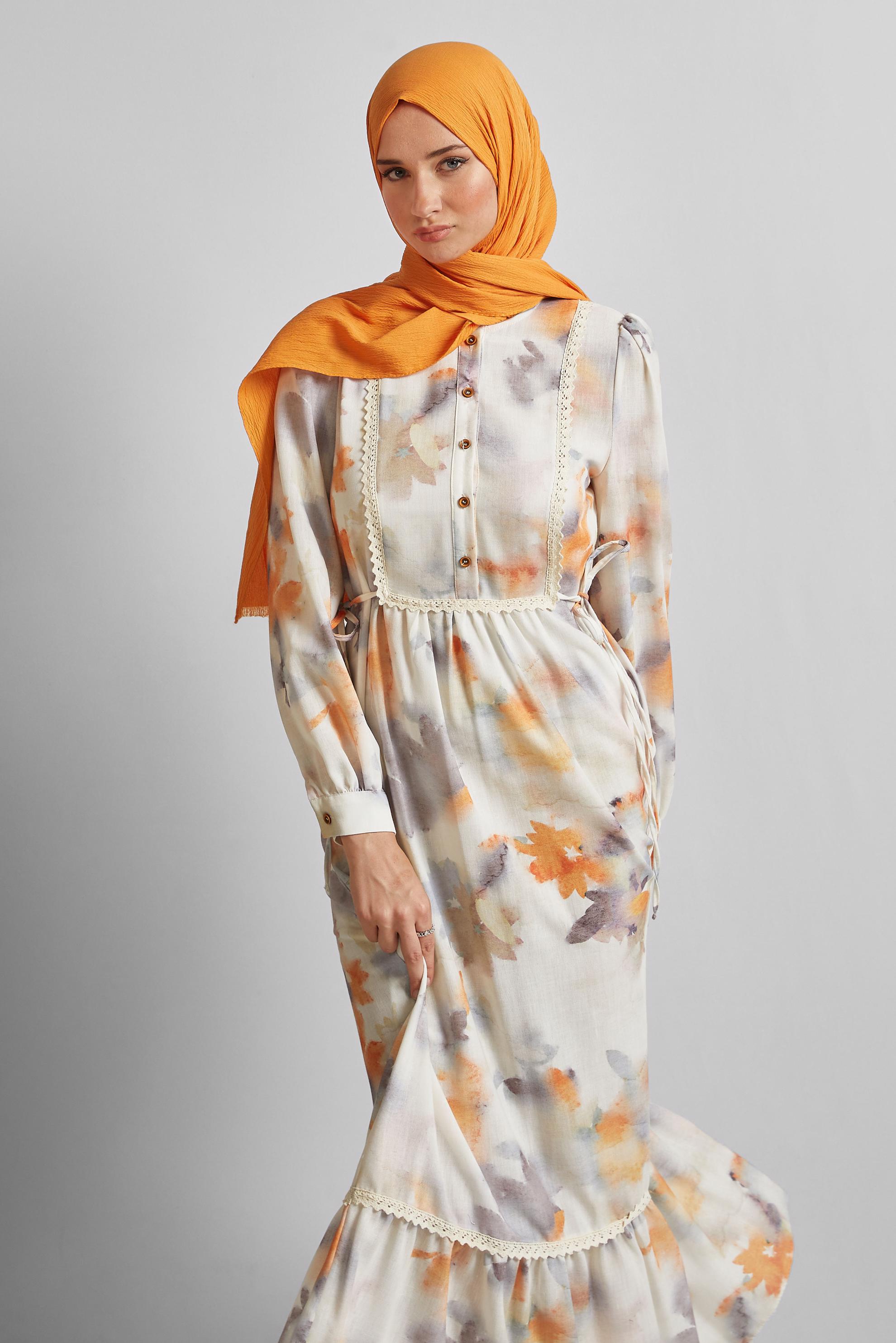 Vêtements hijab ORANGE ROBE À MOTIFS 45661