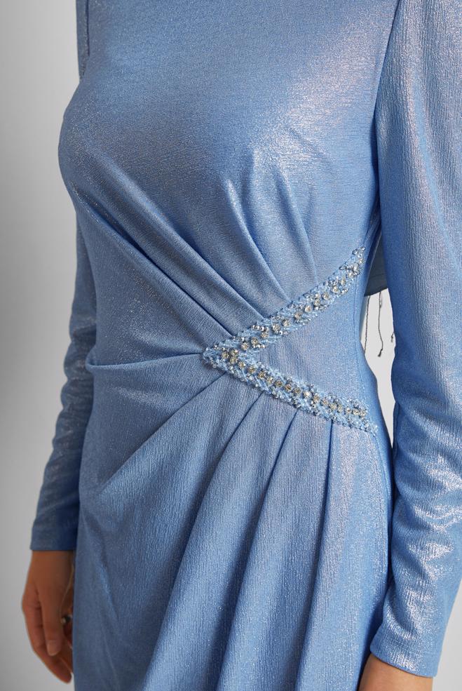 Vêtements hijab BLEU ROBE DÉTAILLÉE DE GEMME 45675 - ALVİNA