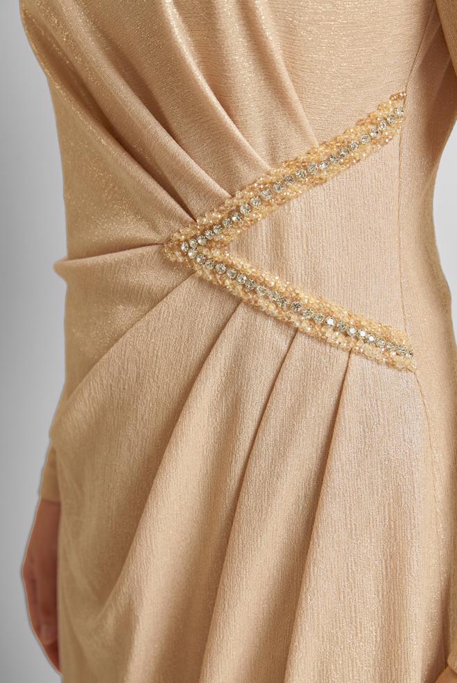 Vêtements hijab BEIGE ROBE DÉTAILLÉE DE GEMME 45675 - ALVİNA