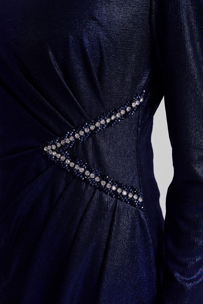 Vêtements hijab BLEU MARINE ROBE DÉTAILLÉE DE GEMME 45675 - ALVİNA