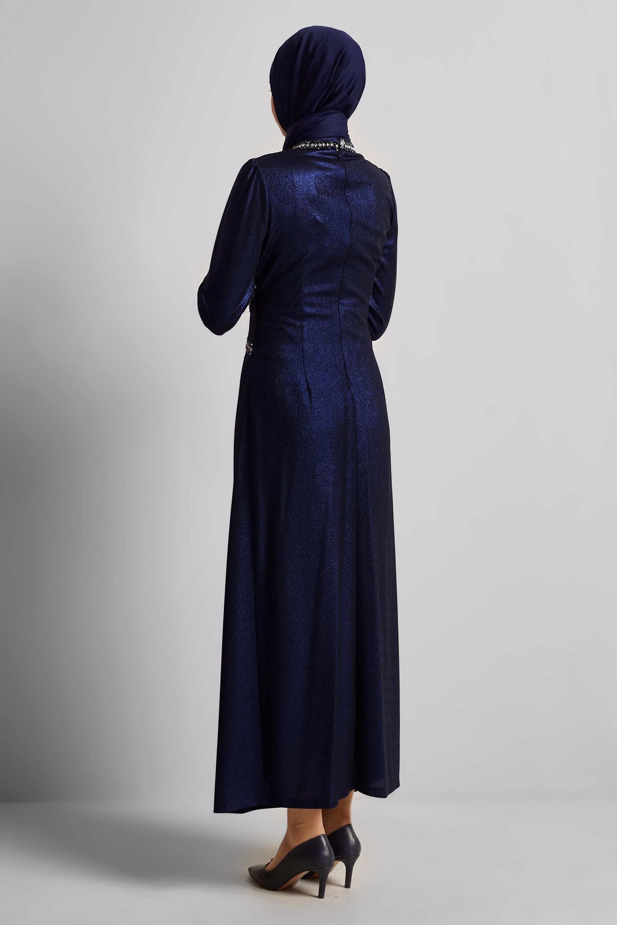 Tesettür giyim LACİVERT TAŞ DETAYLI ELBİSE 45675
