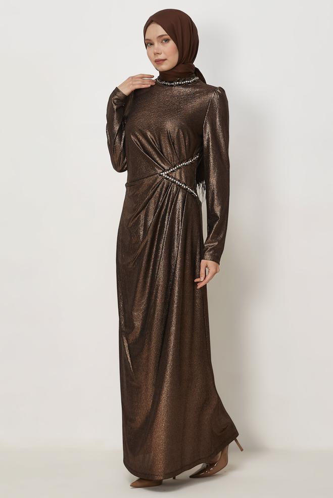 Vêtements hijab NOIR ROBE DÉTAILLÉE DE GEMME 45675 - ALVİNA