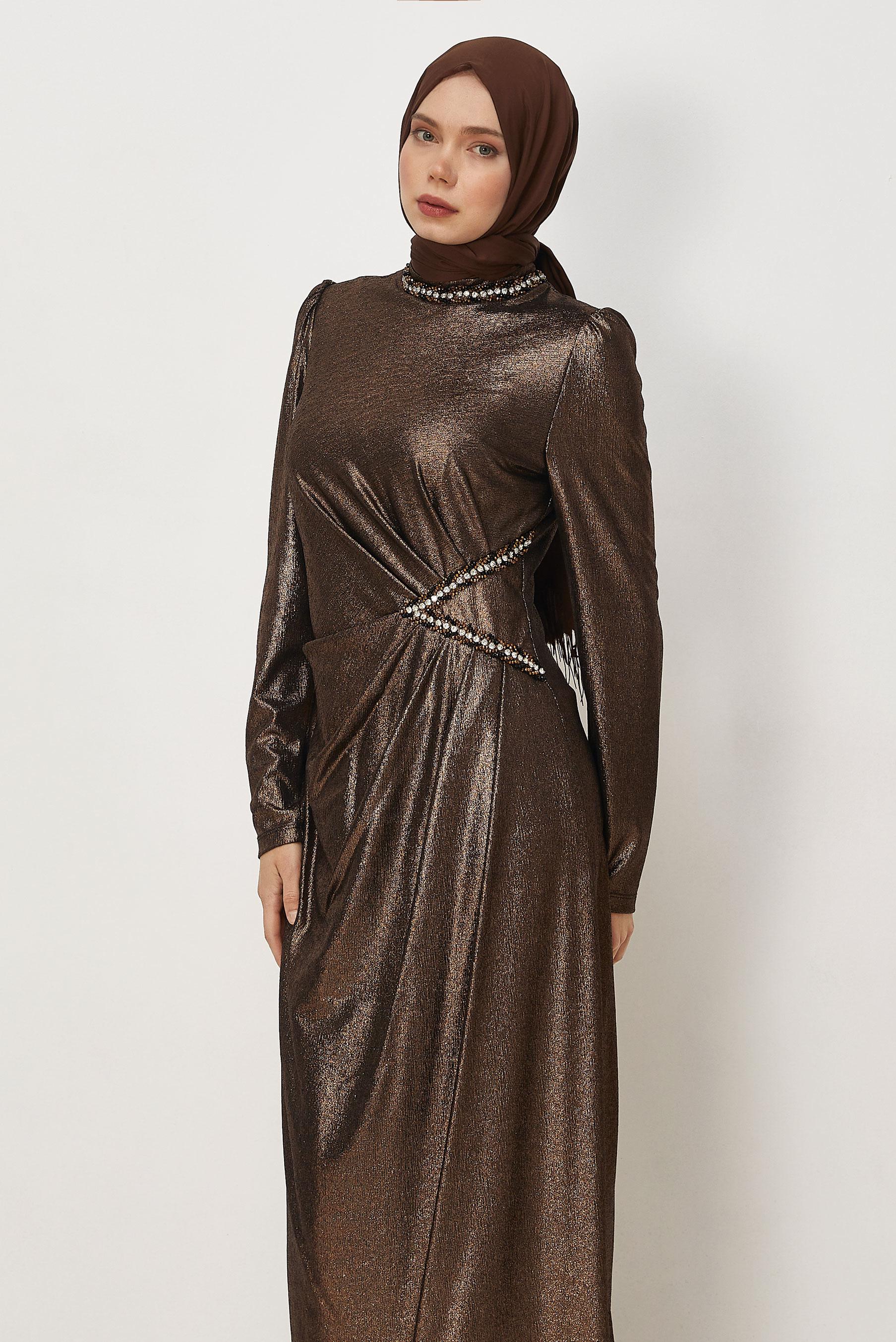 Vêtements hijab NOIR ROBE DÉTAILLÉE DE GEMME 45675
