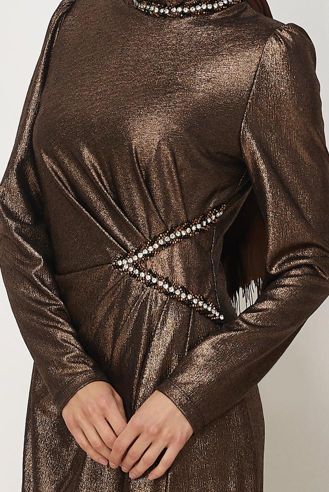 Vêtements hijab NOIR ROBE DÉTAILLÉE DE GEMME 45675 - ALVİNA