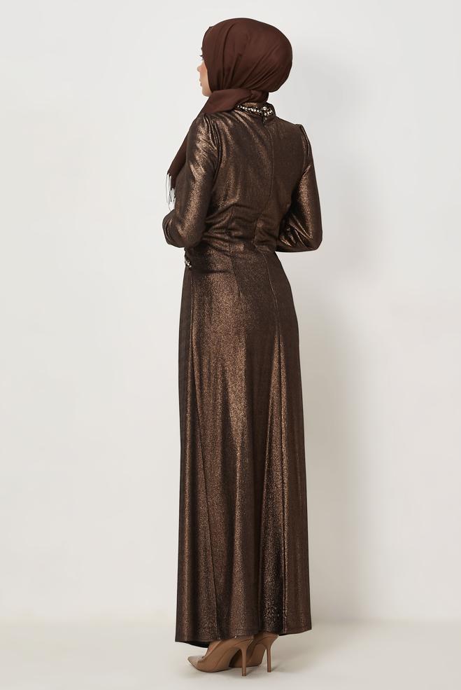 Vêtements hijab NOIR ROBE DÉTAILLÉE DE GEMME 45675 - ALVİNA
