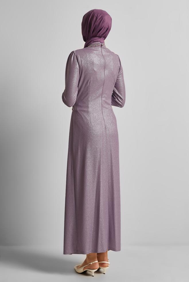 Vêtements hijab POURPRE ROBE DÉTAILLÉE DE GEMME 45675 - ALVİNA