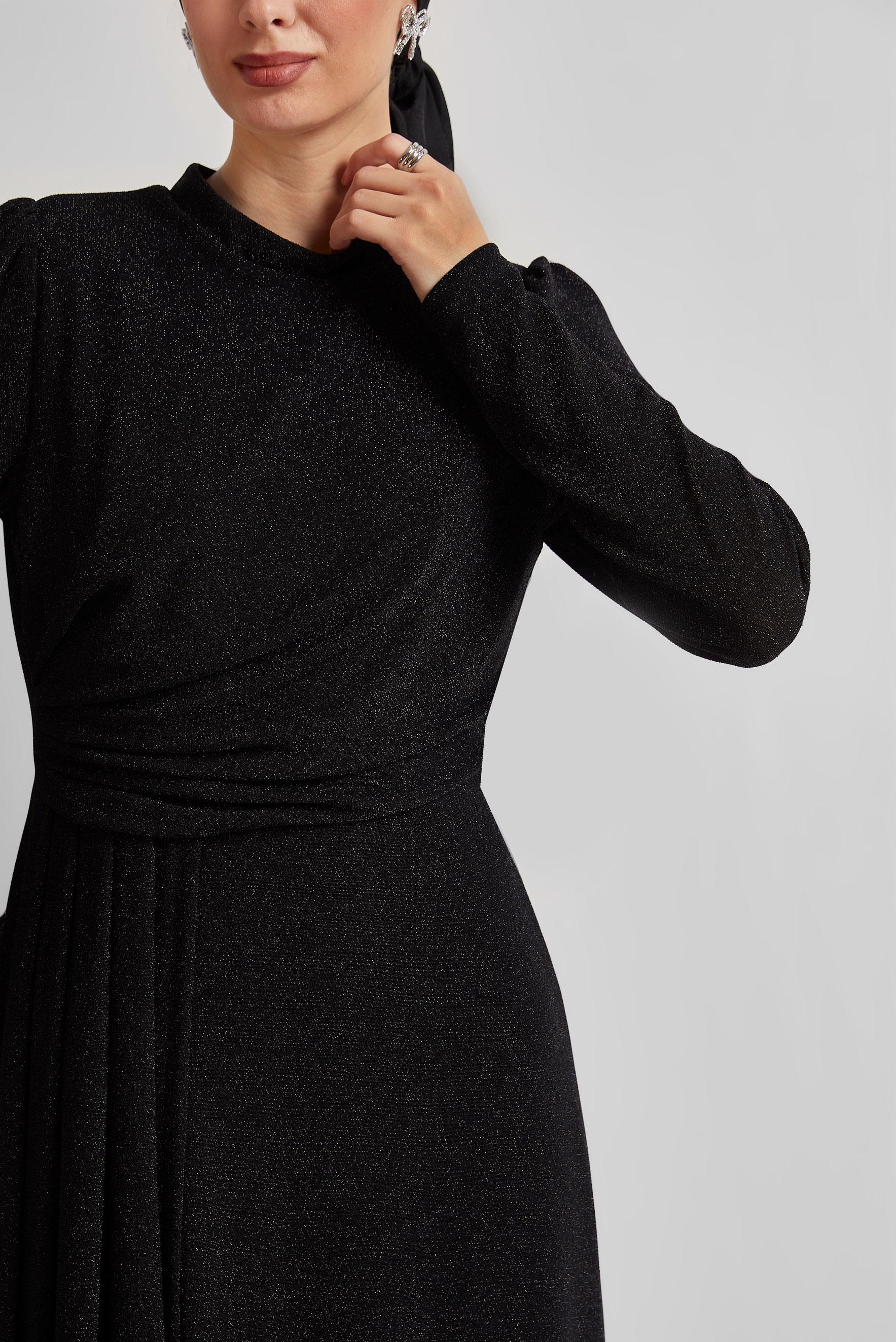 Tesettür giyim SİYAH DRAPE DETAYLI SİMLİ ELBİSE 45677