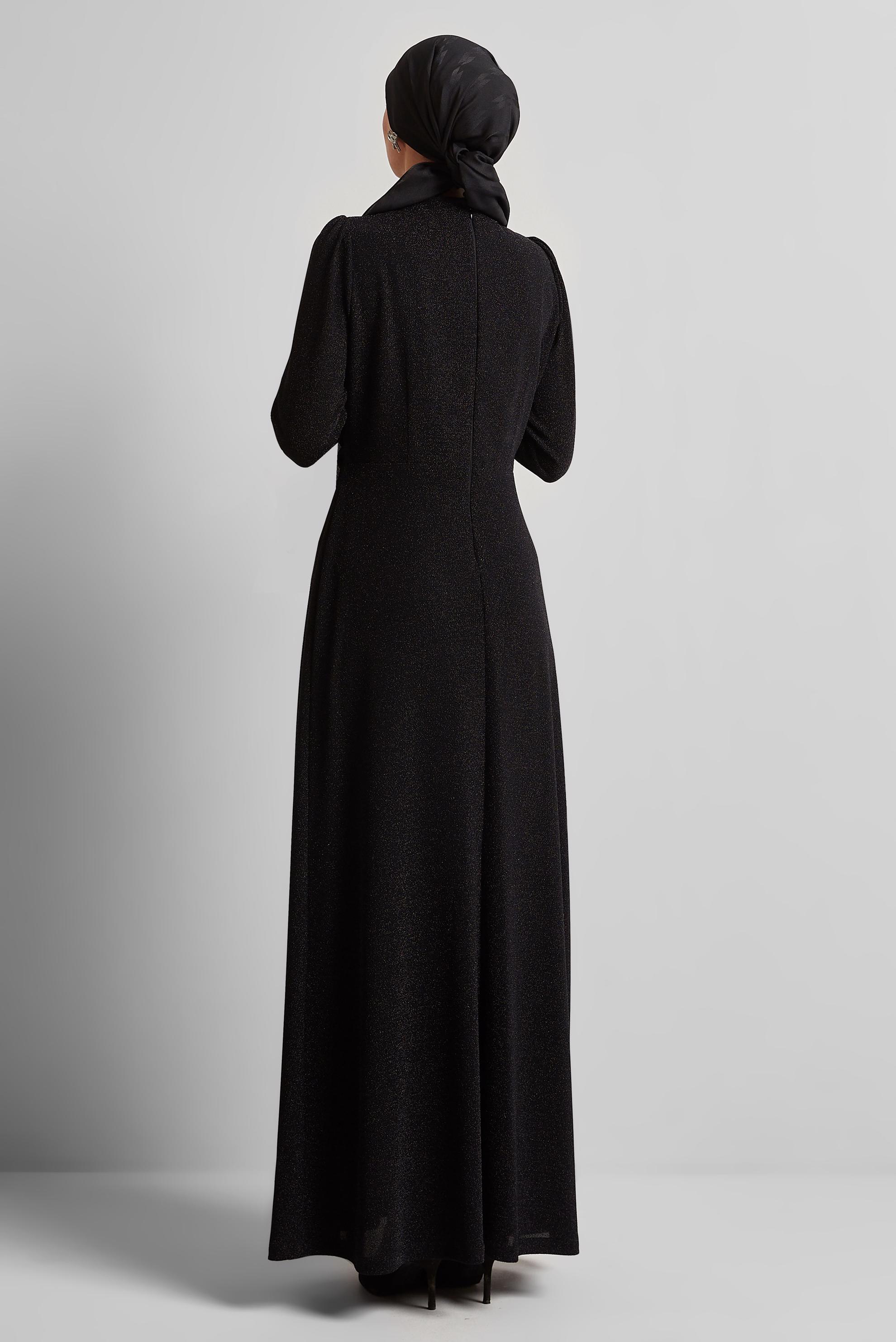 Tesettür giyim SİYAH DRAPE DETAYLI SİMLİ ELBİSE 45677