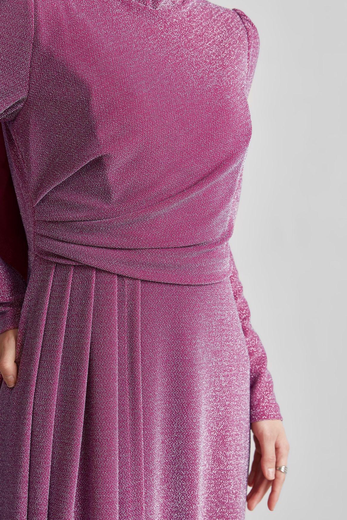 Tesettür giyim FUŞYA DRAPE DETAYLI SİMLİ ELBİSE 45677