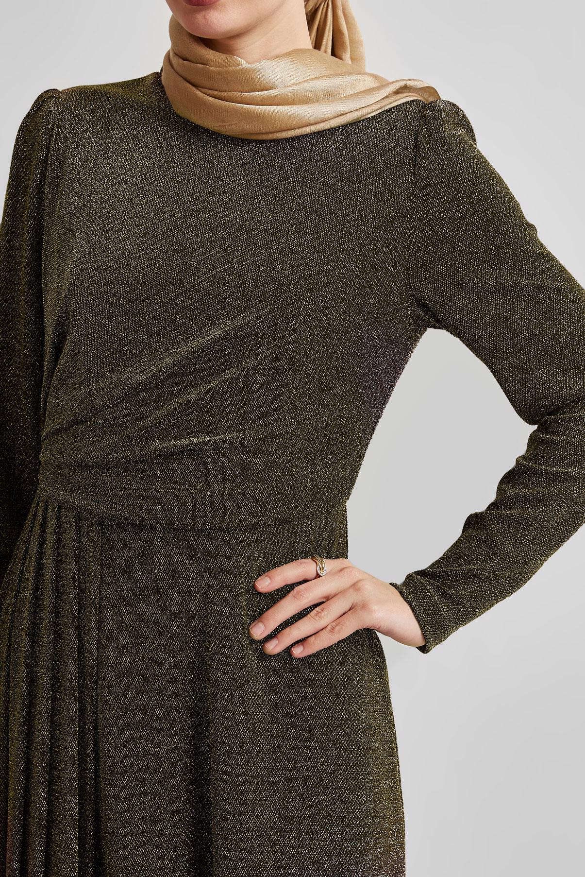 Tesettür giyim SİYAH DRAPE DETAYLI SİMLİ ELBİSE 45677