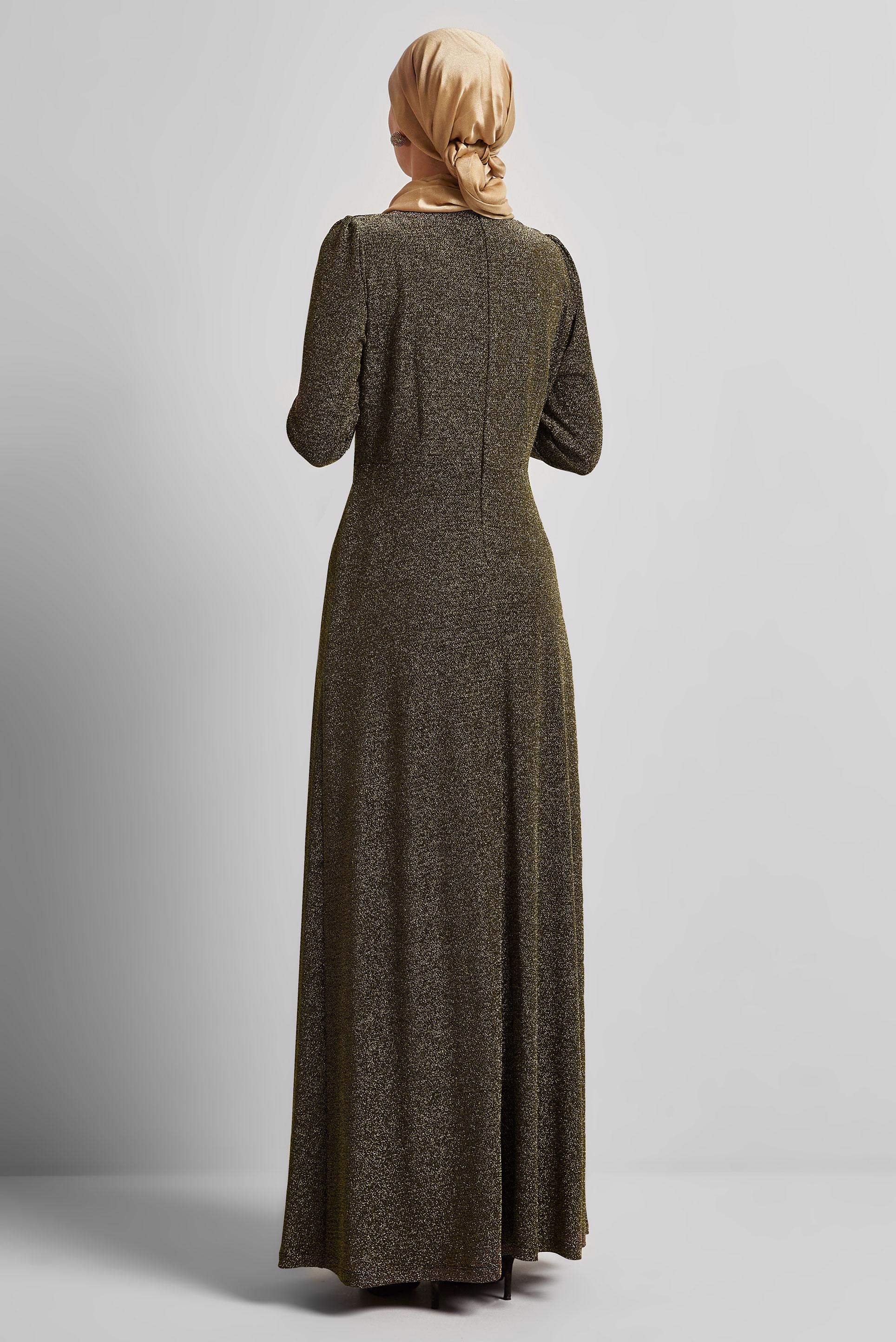 Tesettür giyim SİYAH DRAPE DETAYLI SİMLİ ELBİSE 45677