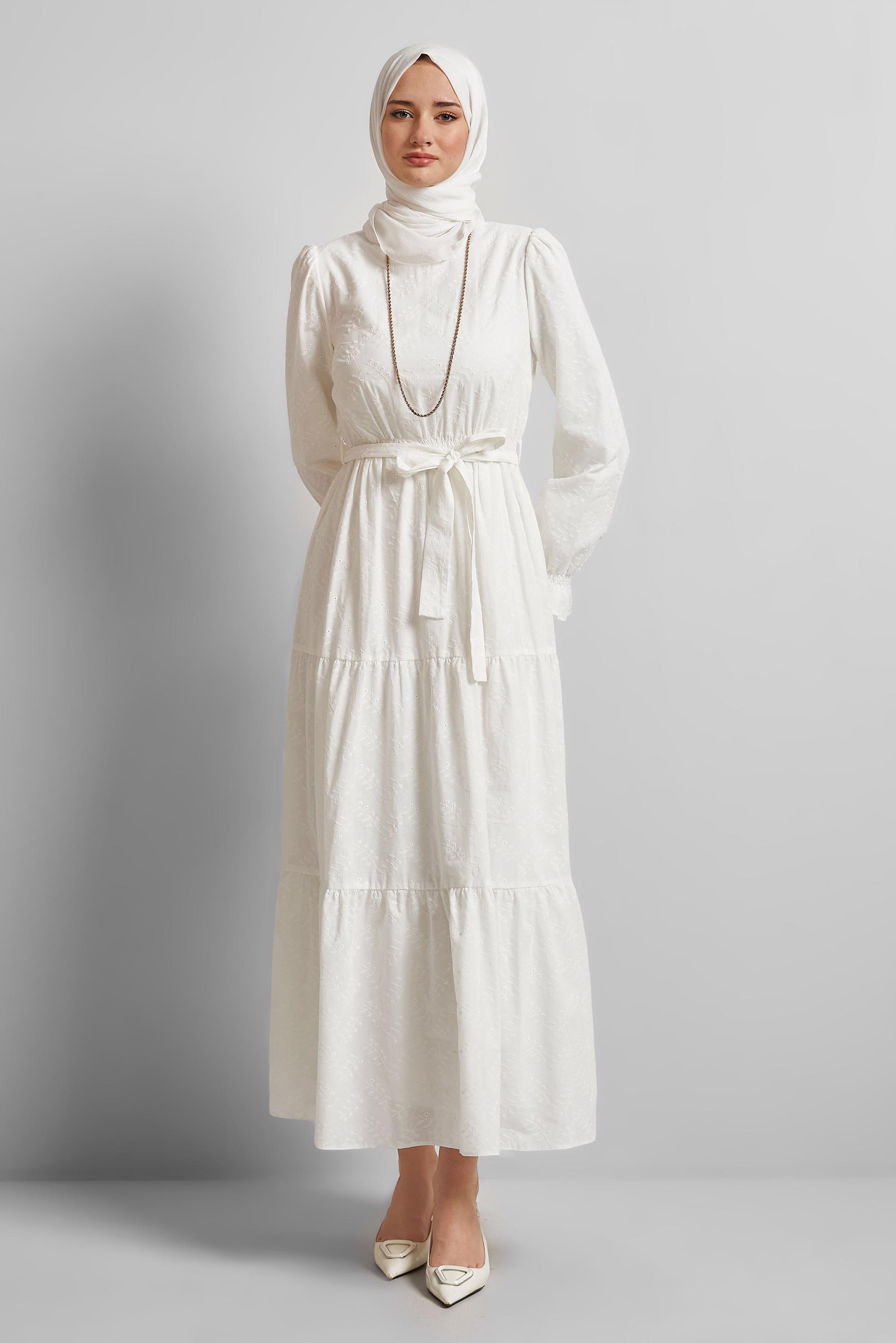 Vêtements hijab BLANC ROBE CEINTURÉE EN COTON 45707