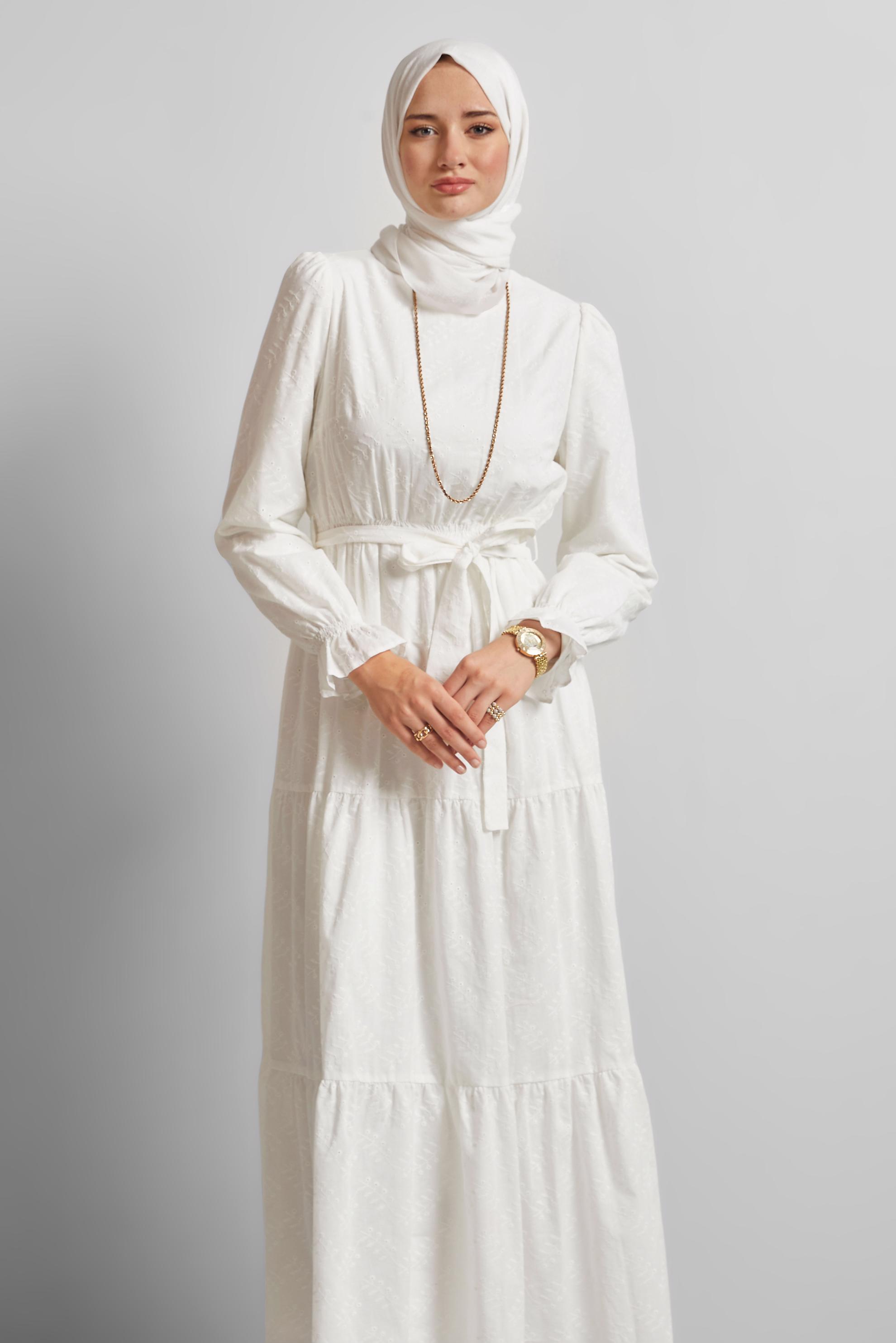 Vêtements hijab BLANC ROBE CEINTURÉE EN COTON 45707