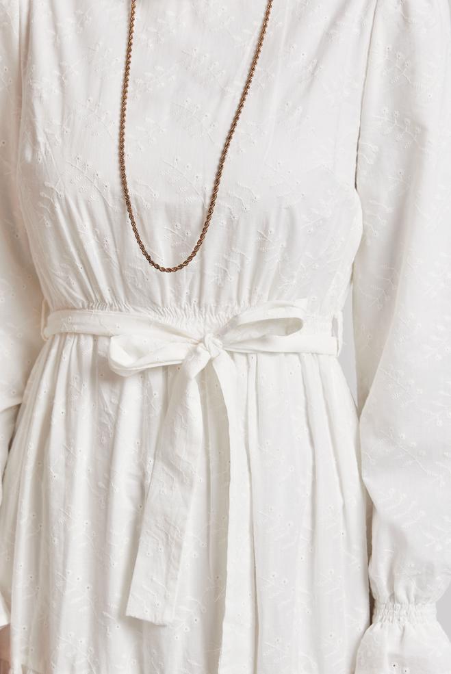 Vêtements hijab BLANC ROBE CEINTURÉE EN COTON 45707 - ALVİNA