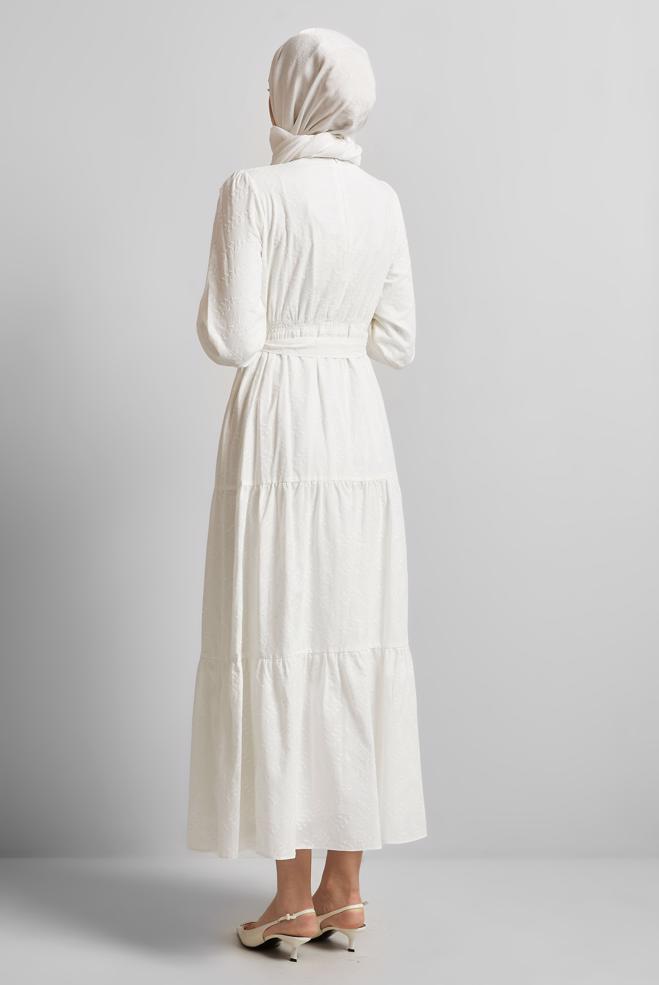 Vêtements hijab BLANC ROBE CEINTURÉE EN COTON 45707 - ALVİNA