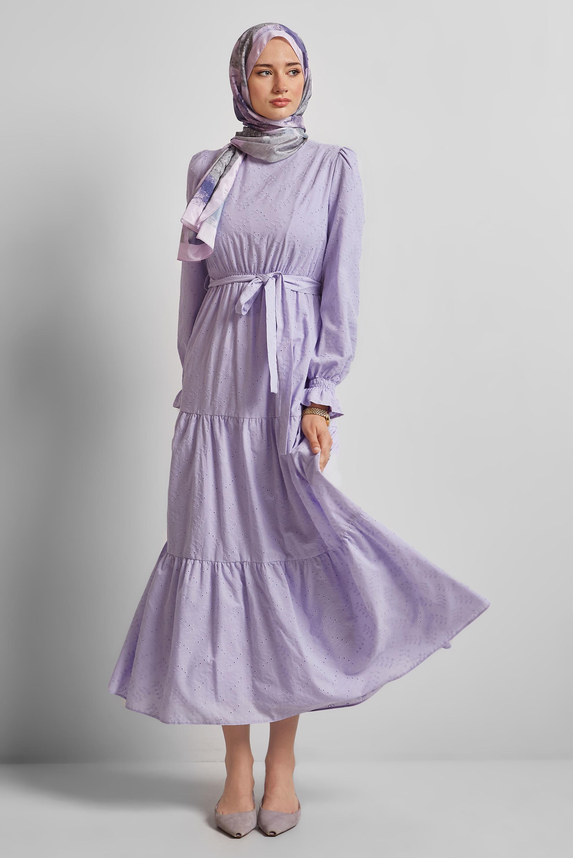 Vêtements hijab POURPRE ROBE CEINTURÉE EN COTON 45707