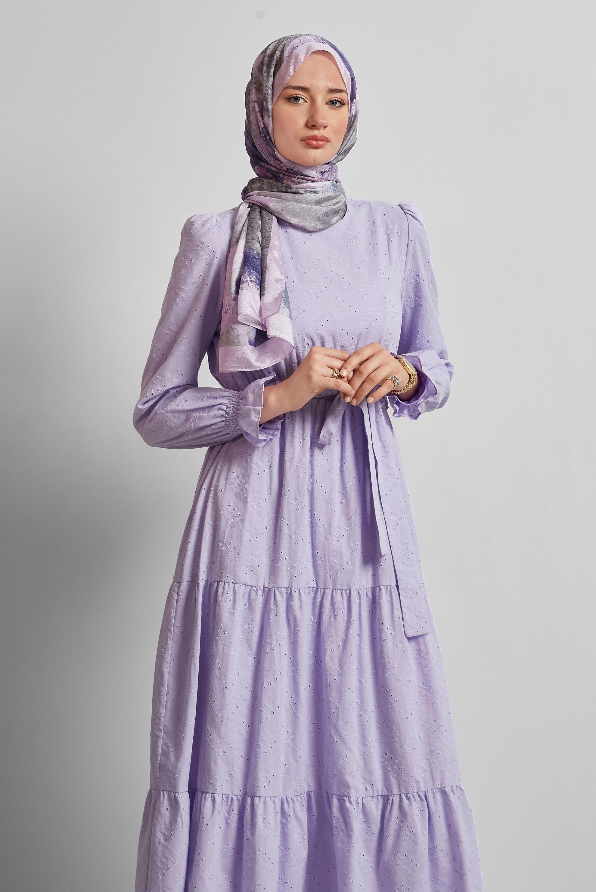 Vêtements hijab POURPRE ROBE CEINTURÉE EN COTON 45707