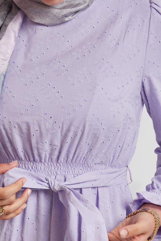Vêtements hijab POURPRE ROBE CEINTURÉE EN COTON 45707 - ALVİNA