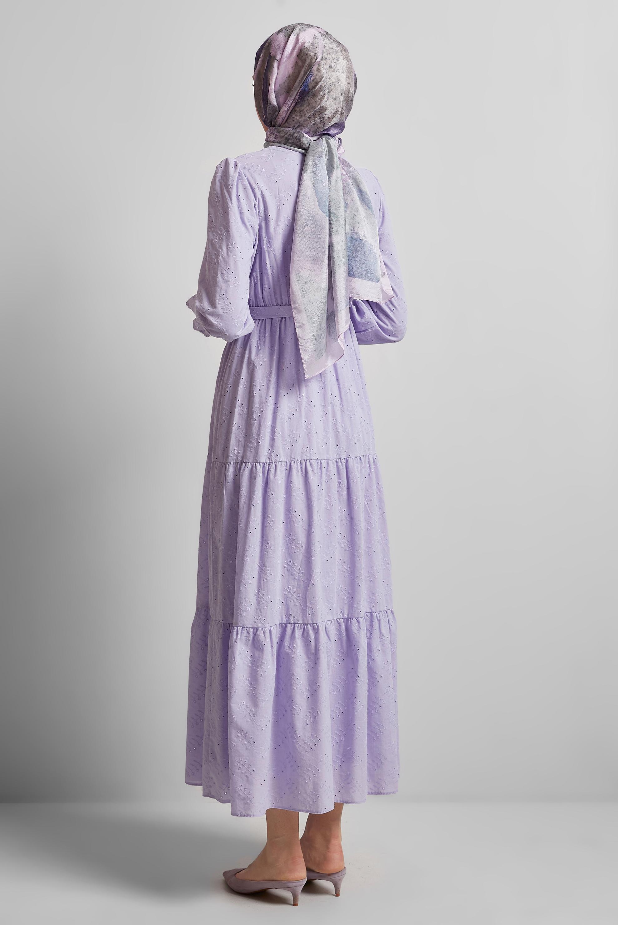 Vêtements hijab POURPRE ROBE CEINTURÉE EN COTON 45707