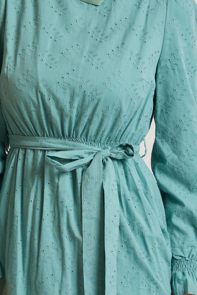 Vêtements hijab BLEU ROBE CEINTURÉE EN COTON 45707 - ALVİNA