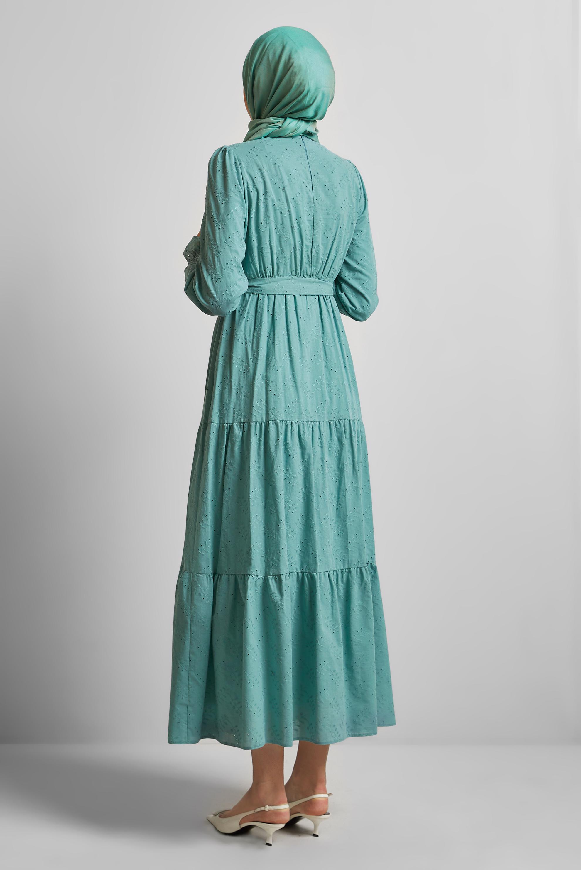 Vêtements hijab BLEU ROBE CEINTURÉE EN COTON 45707