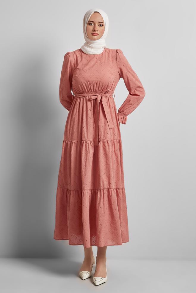 Vêtements hijab ROSE ROBE CEINTURÉE EN COTON 45707 - ALVİNA