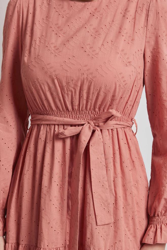 Vêtements hijab ROSE ROBE CEINTURÉE EN COTON 45707 - ALVİNA