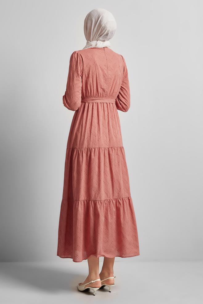 Vêtements hijab ROSE ROBE CEINTURÉE EN COTON 45707 - ALVİNA